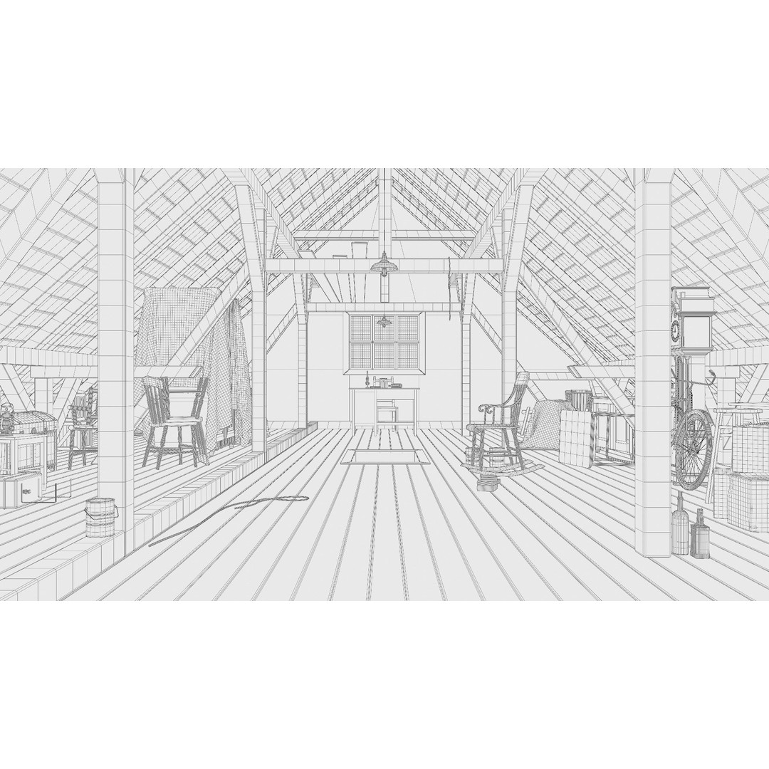 Old Attic 3D Model – Low Poly Interior Scene, FBX, Blender, Game Ready - View 33