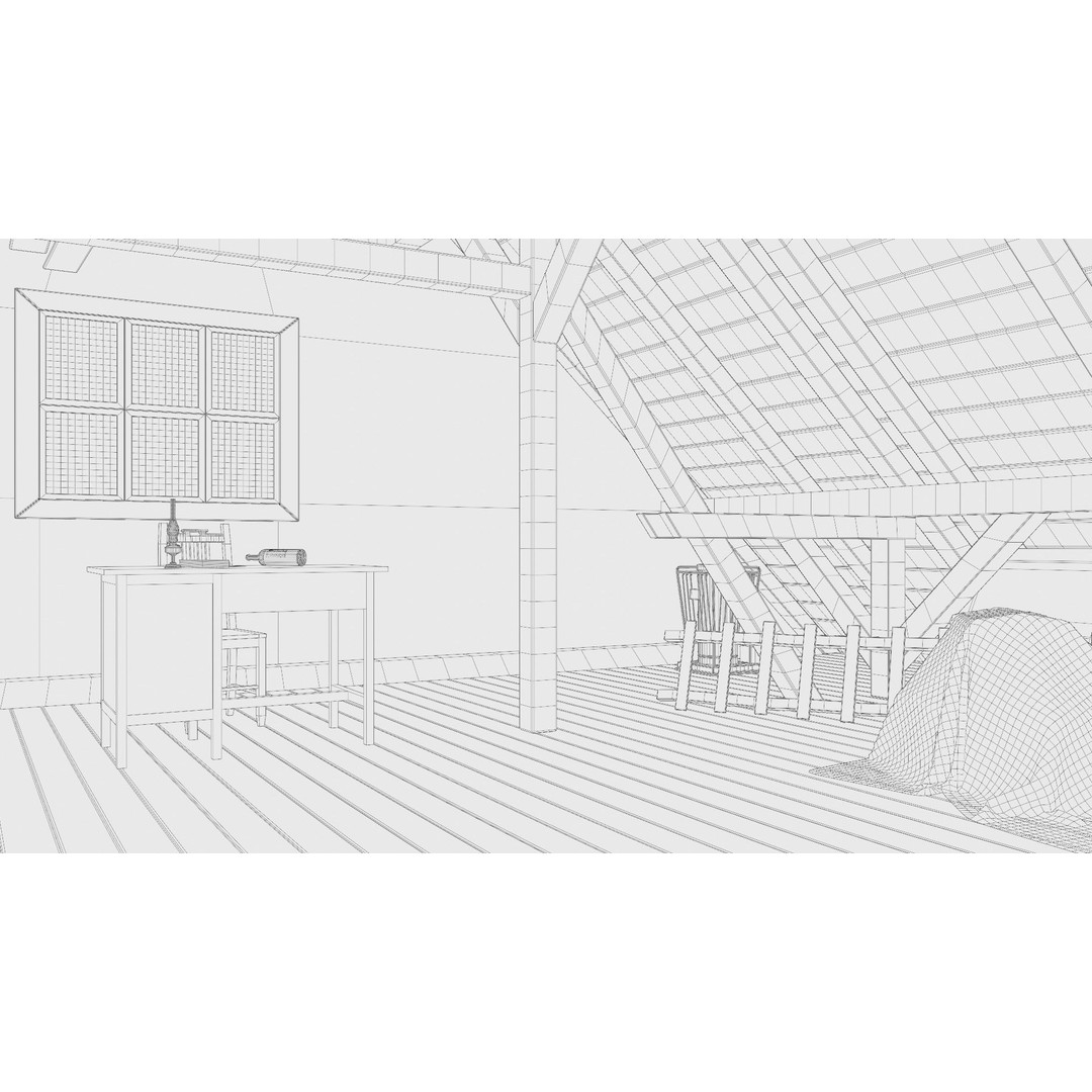 Old Attic 3D Model – Low Poly Interior Scene, FBX, Blender, Game Ready - View 34