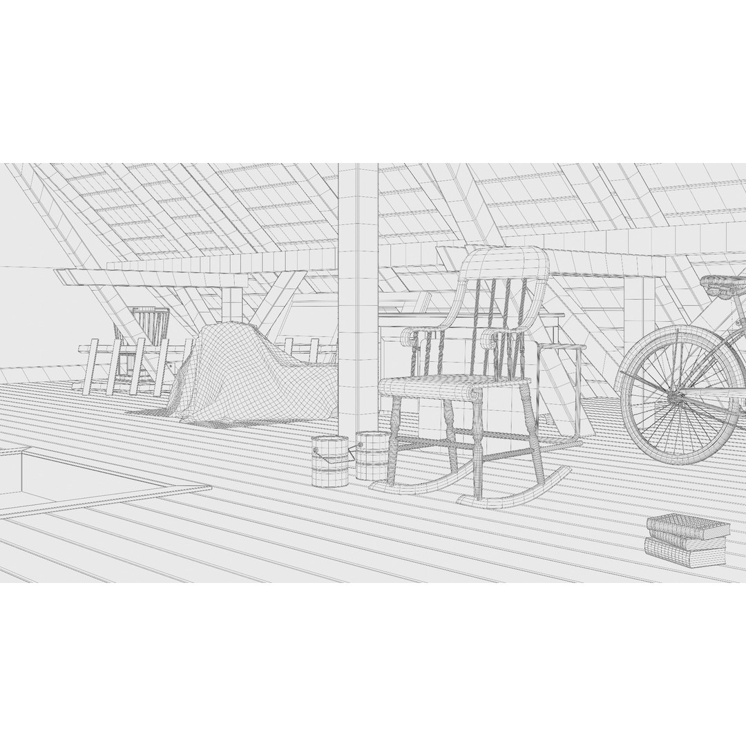 Old Attic 3D Model – Low Poly Interior Scene, FBX, Blender, Game Ready - View 35