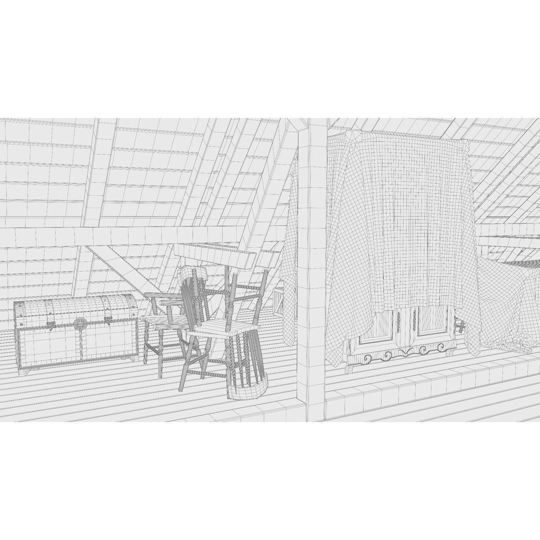 Old Attic 3D Model – Low Poly Interior Scene, FBX, Blender, Game Ready - View 36