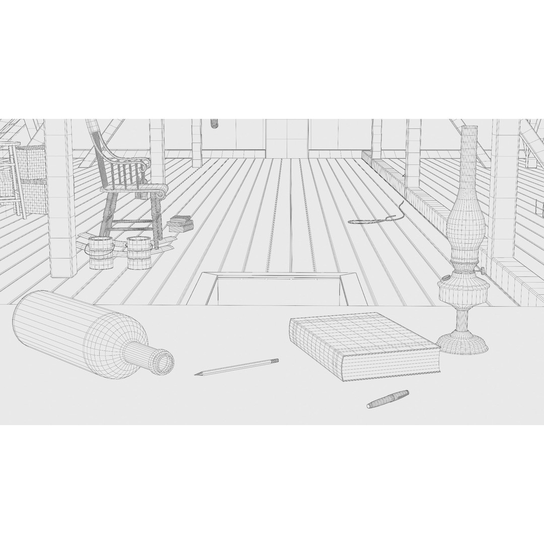 Old Attic 3D Model – Low Poly Interior Scene, FBX, Blender, Game Ready - View 39