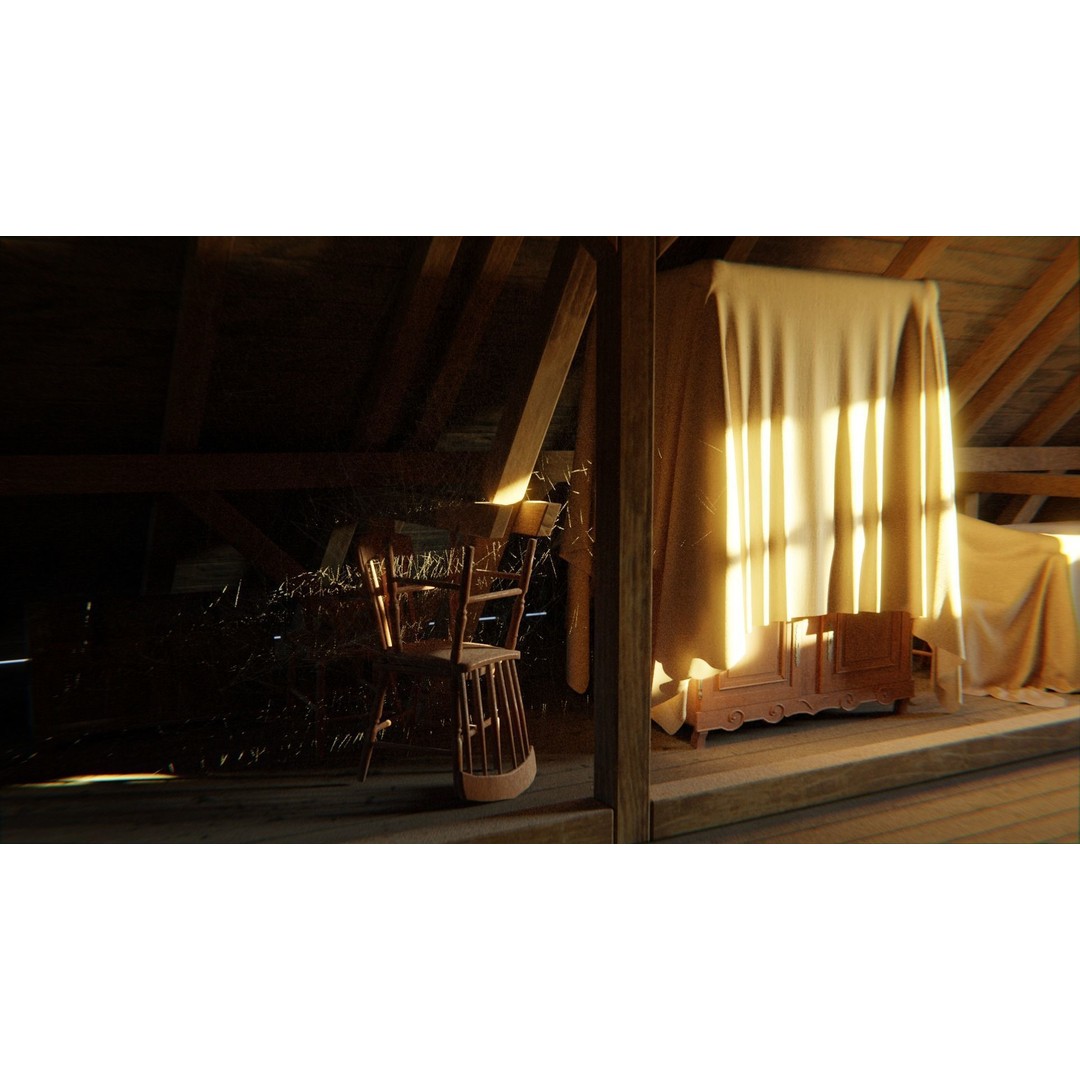 Old Attic 3D Model – Low Poly Interior Scene, FBX, Blender, Game Ready - View 4