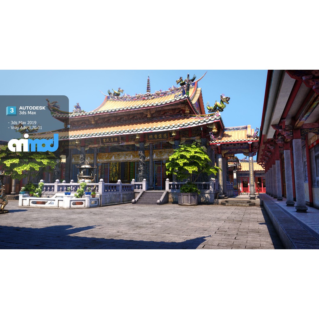 Lungshan Temple 3D Model – Detailed Architectural Asset, FBX, PBR - View 4