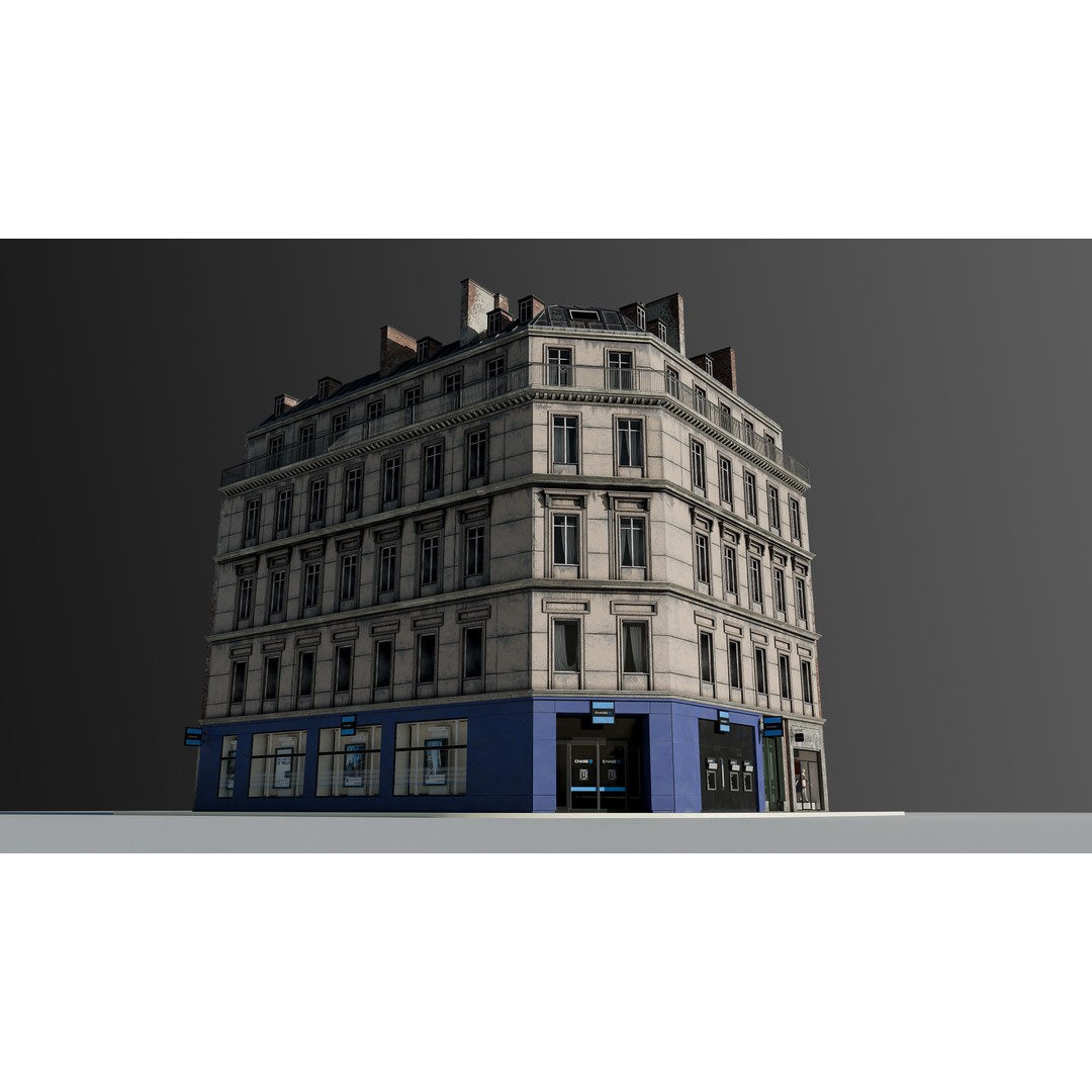 European Commercial Bank 3D Model – PBR Architectural Asset, Blender - View 3
