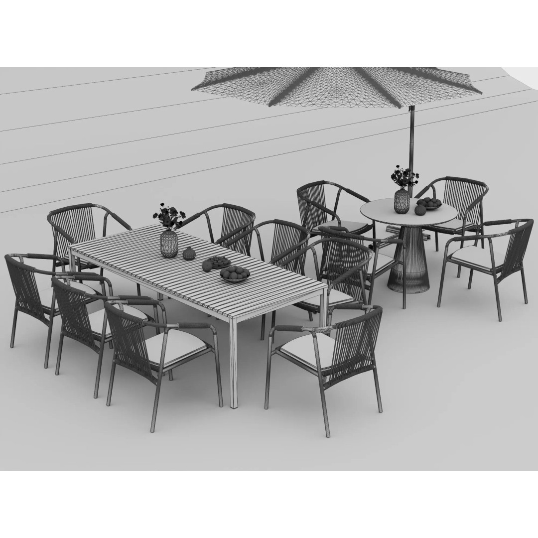 Outdoor Dining Furniture Set 3D Model – Modern Low-Poly Design, PBR Textures - View 10