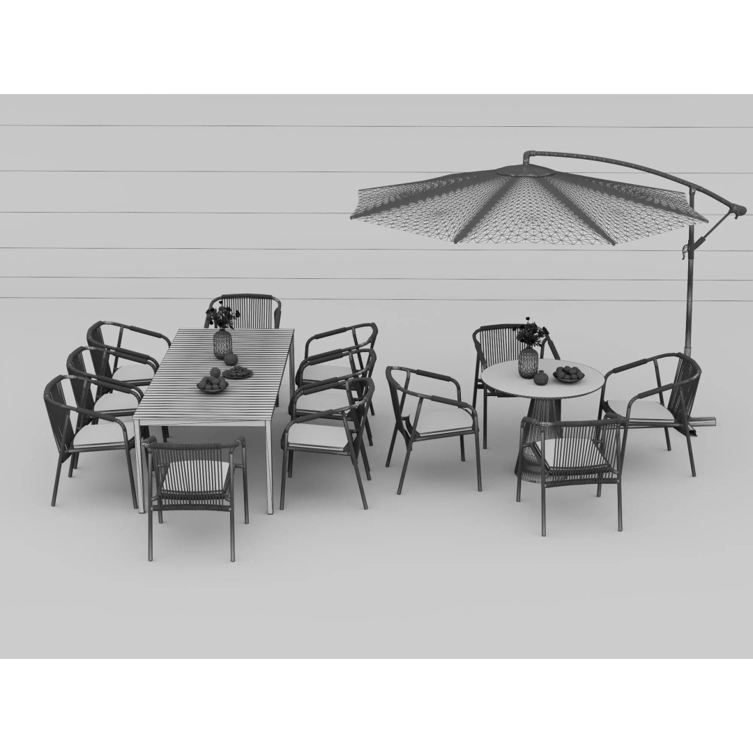 Outdoor Dining Furniture Set 3D Model – Modern Low-Poly Design, PBR Textures - View 11