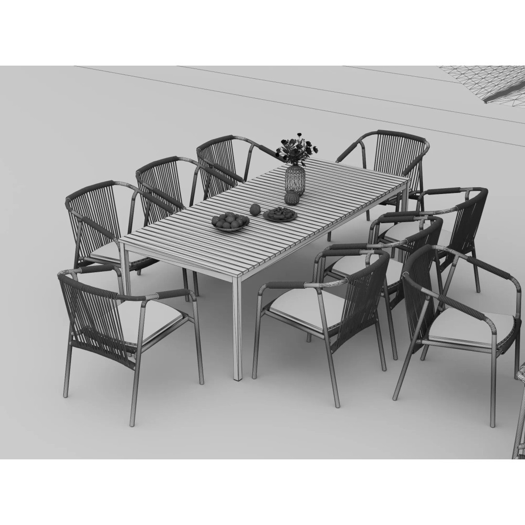 Outdoor Dining Furniture Set 3D Model – Modern Low-Poly Design, PBR Textures - View 12