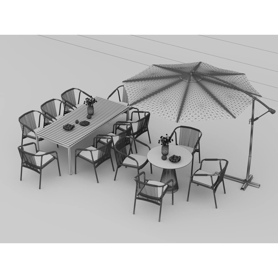 Outdoor Dining Furniture Set 3D Model – Modern Low-Poly Design, PBR Textures - View 13