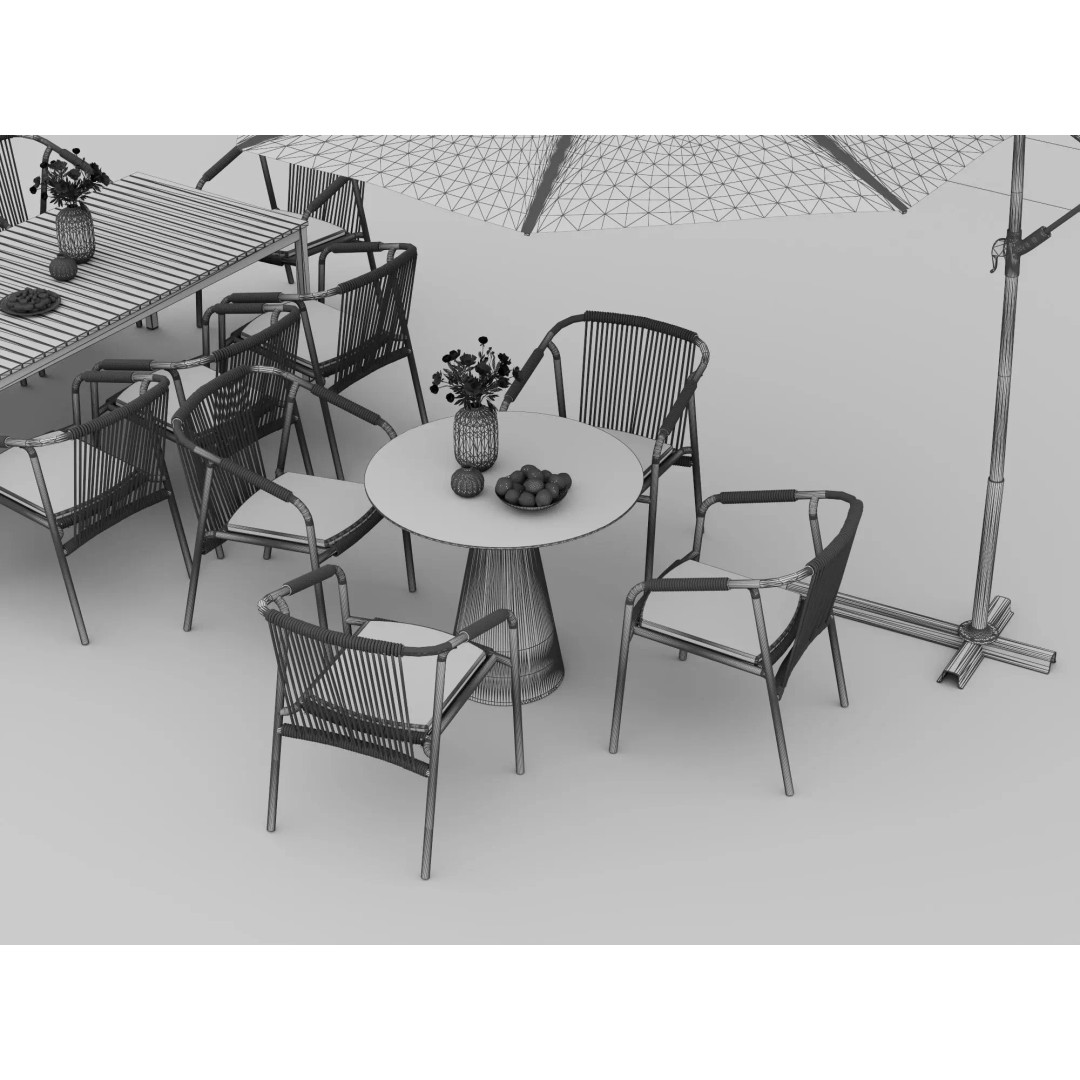 Outdoor Dining Furniture Set 3D Model – Modern Low-Poly Design, PBR Textures - View 14