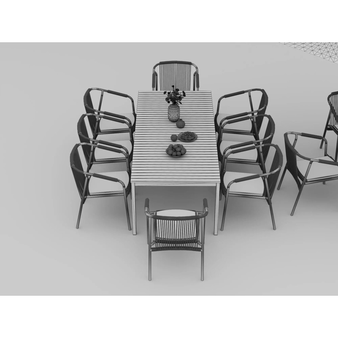 Outdoor Dining Furniture Set 3D Model – Modern Low-Poly Design, PBR Textures - View 15