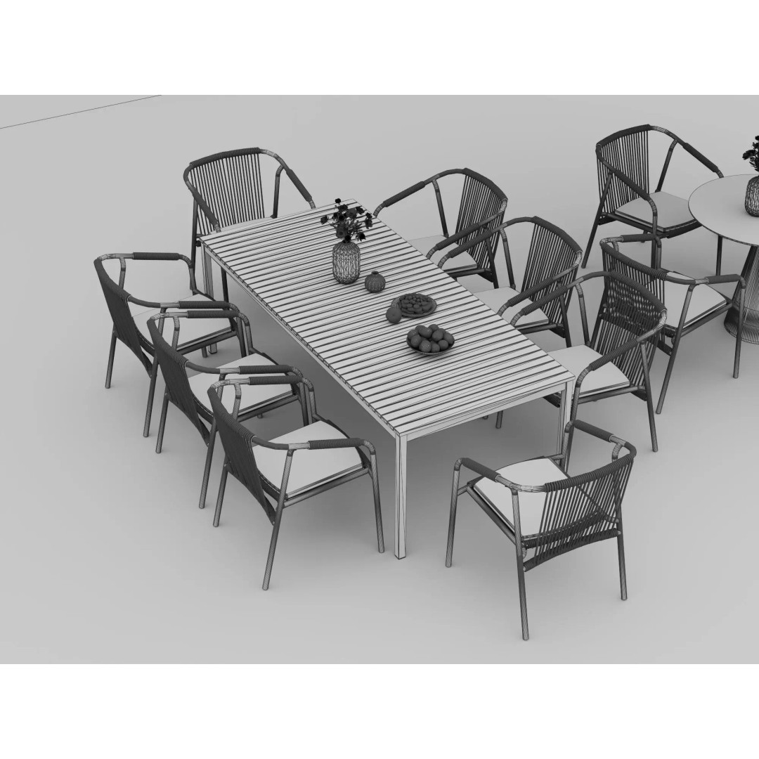 Outdoor Dining Furniture Set 3D Model – Modern Low-Poly Design, PBR Textures - View 16