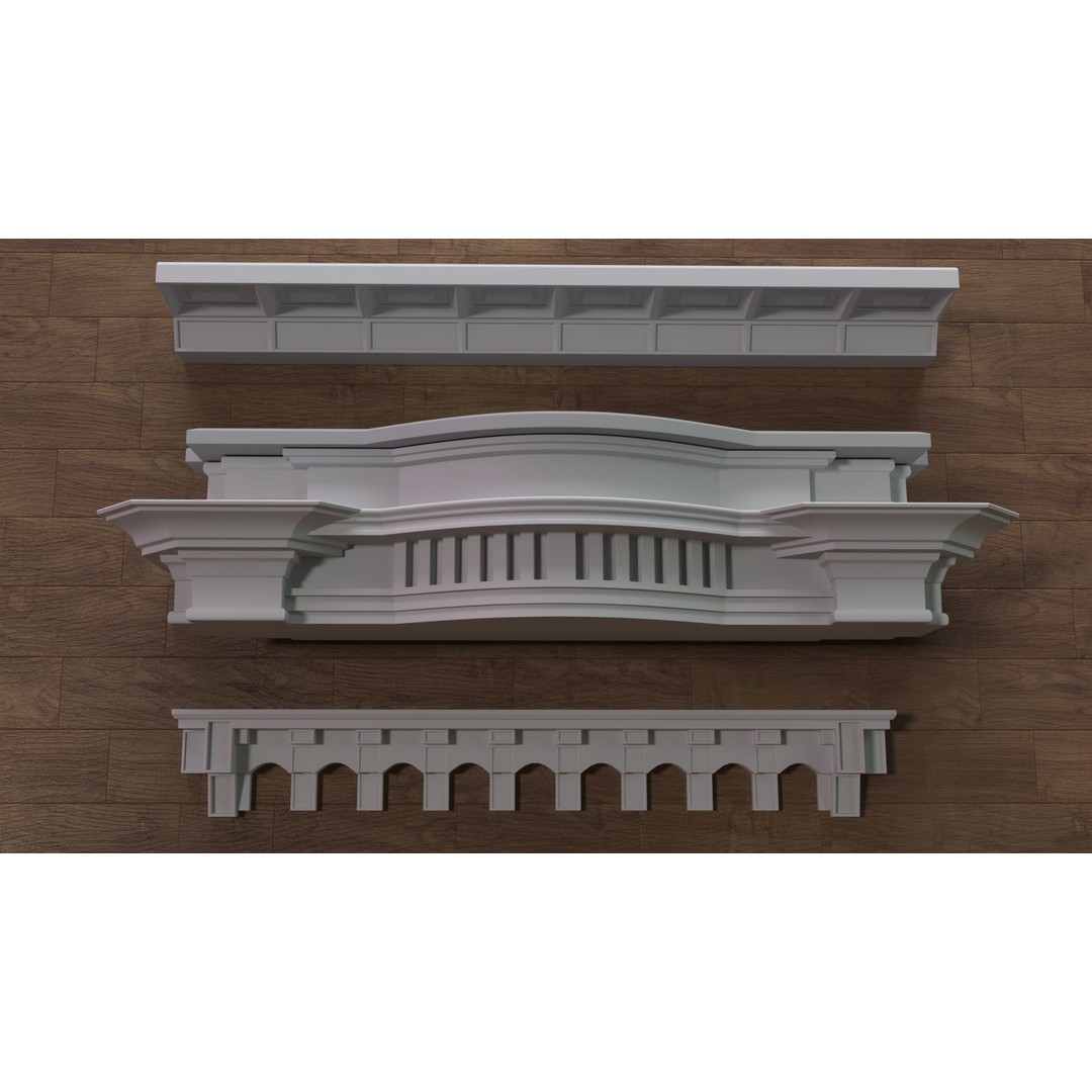 Building Facade 3D Model – Middle Poly Architectural Kitbash, FBX, OBJ - View 25