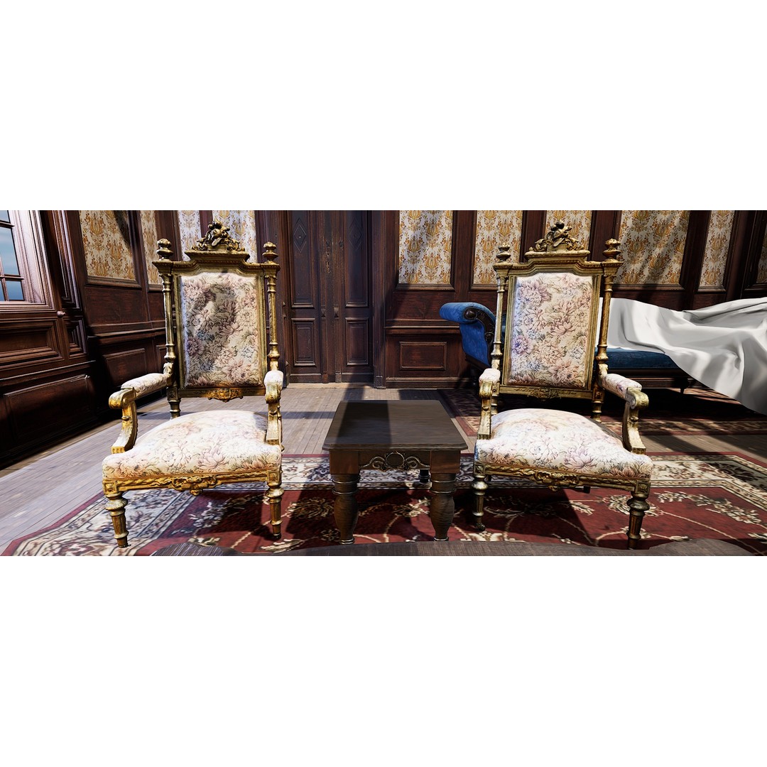 Victorian Room 3D Model – Cozy Interior with Fireplace, FBX, OBJ - View 10