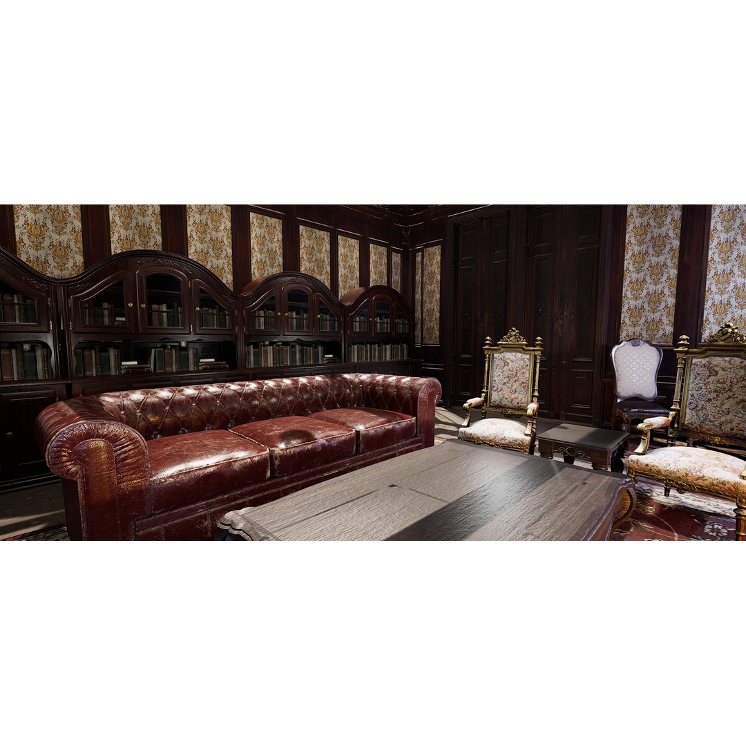 Victorian Room 3D Model – Cozy Interior with Fireplace, FBX, OBJ - View 12