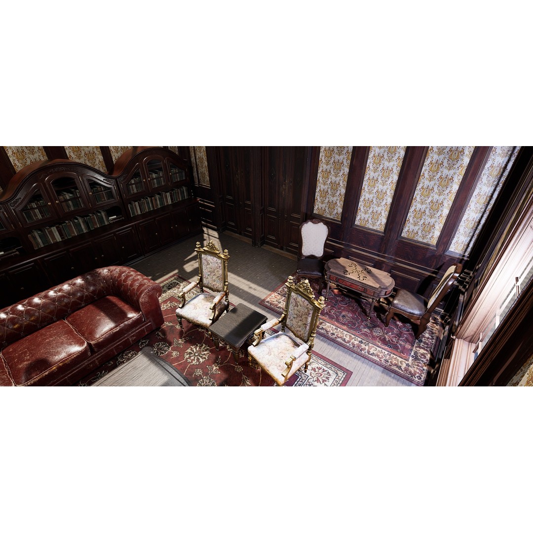 Victorian Room 3D Model – Cozy Interior with Fireplace, FBX, OBJ - View 19