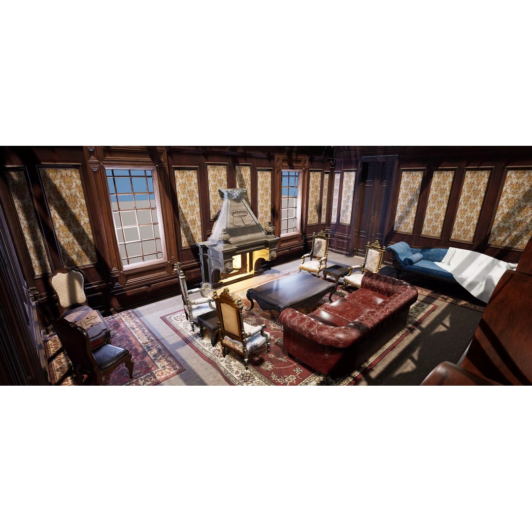 Victorian Room 3D Model – Cozy Interior with Fireplace, FBX, OBJ - View 2