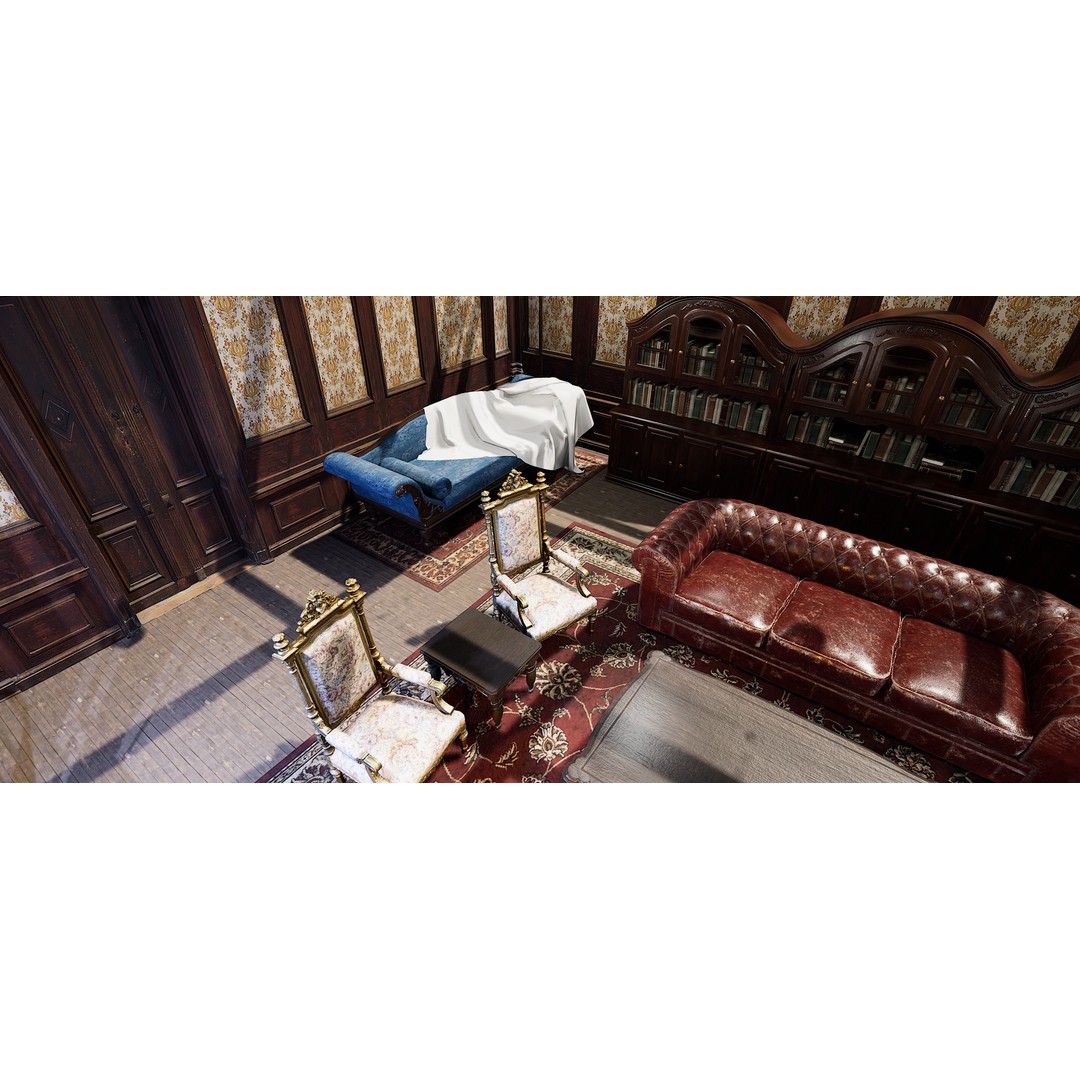 Victorian Room 3D Model – Cozy Interior with Fireplace, FBX, OBJ - View 20