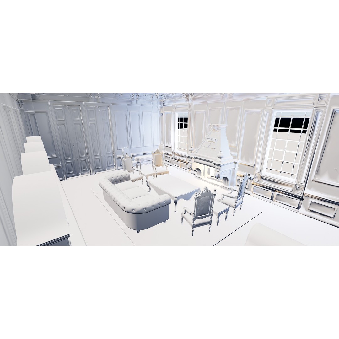 Victorian Room 3D Model – Cozy Interior with Fireplace, FBX, OBJ - View 23