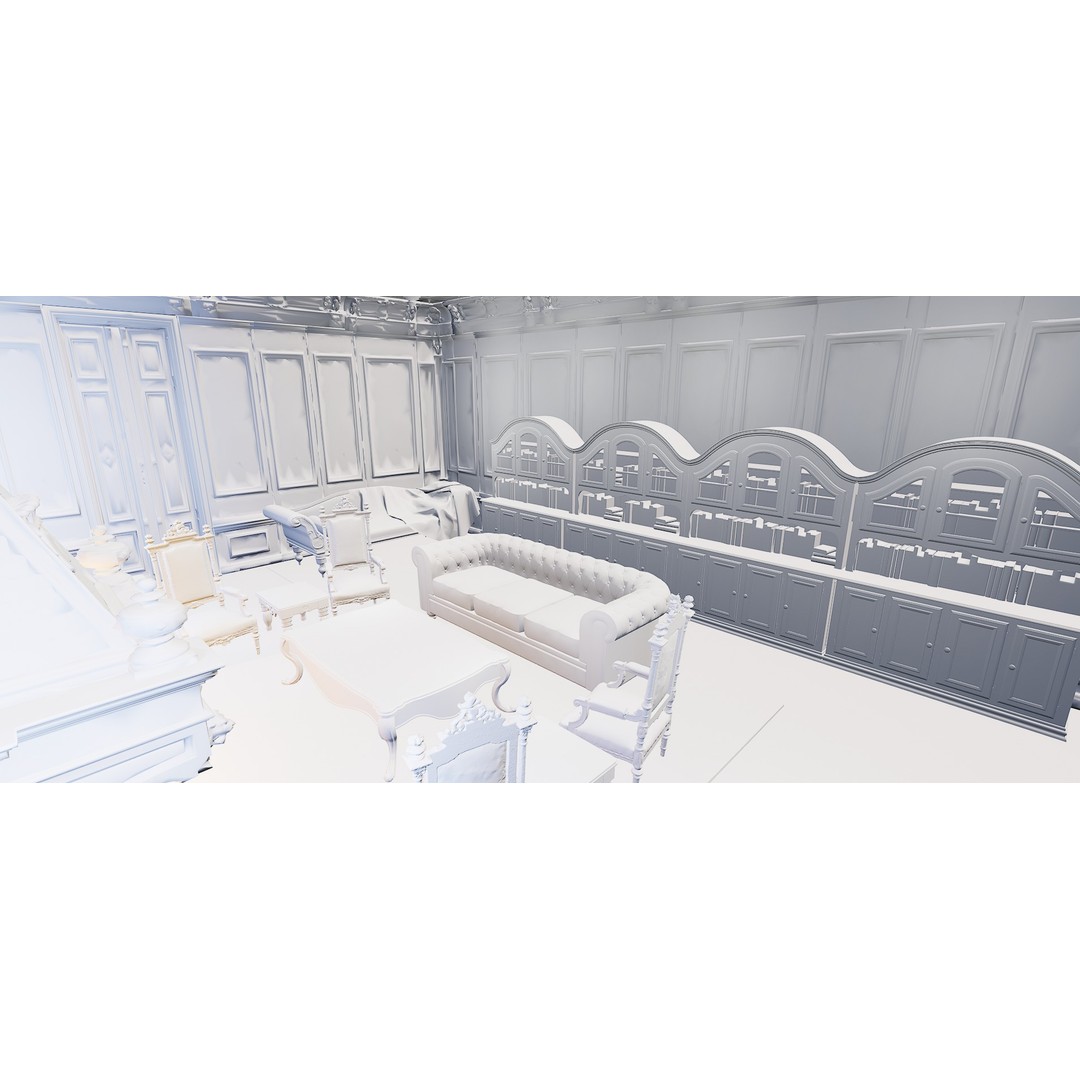 Victorian Room 3D Model – Cozy Interior with Fireplace, FBX, OBJ - View 24