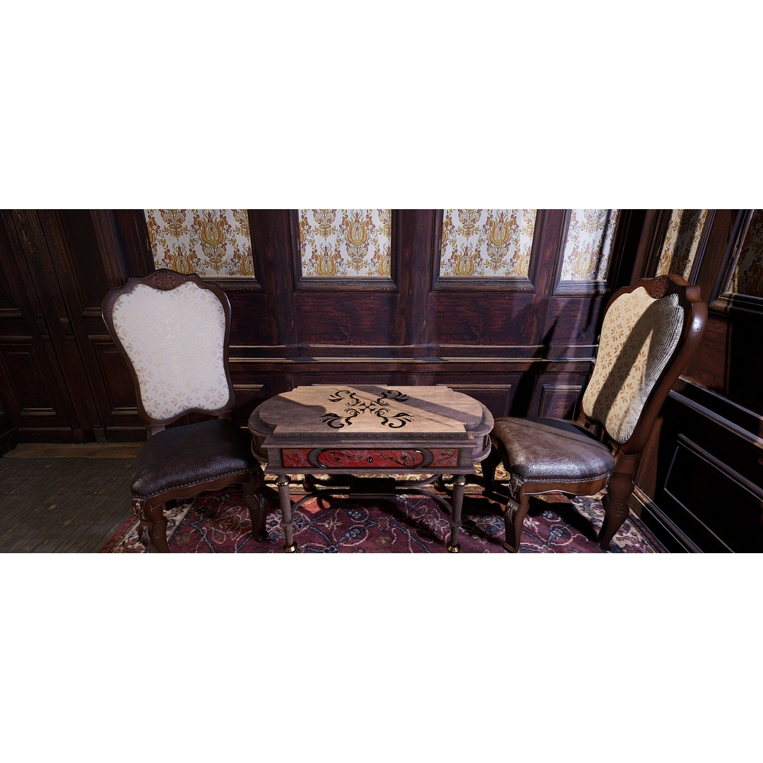 Victorian Room 3D Model – Cozy Interior with Fireplace, FBX, OBJ - View 4
