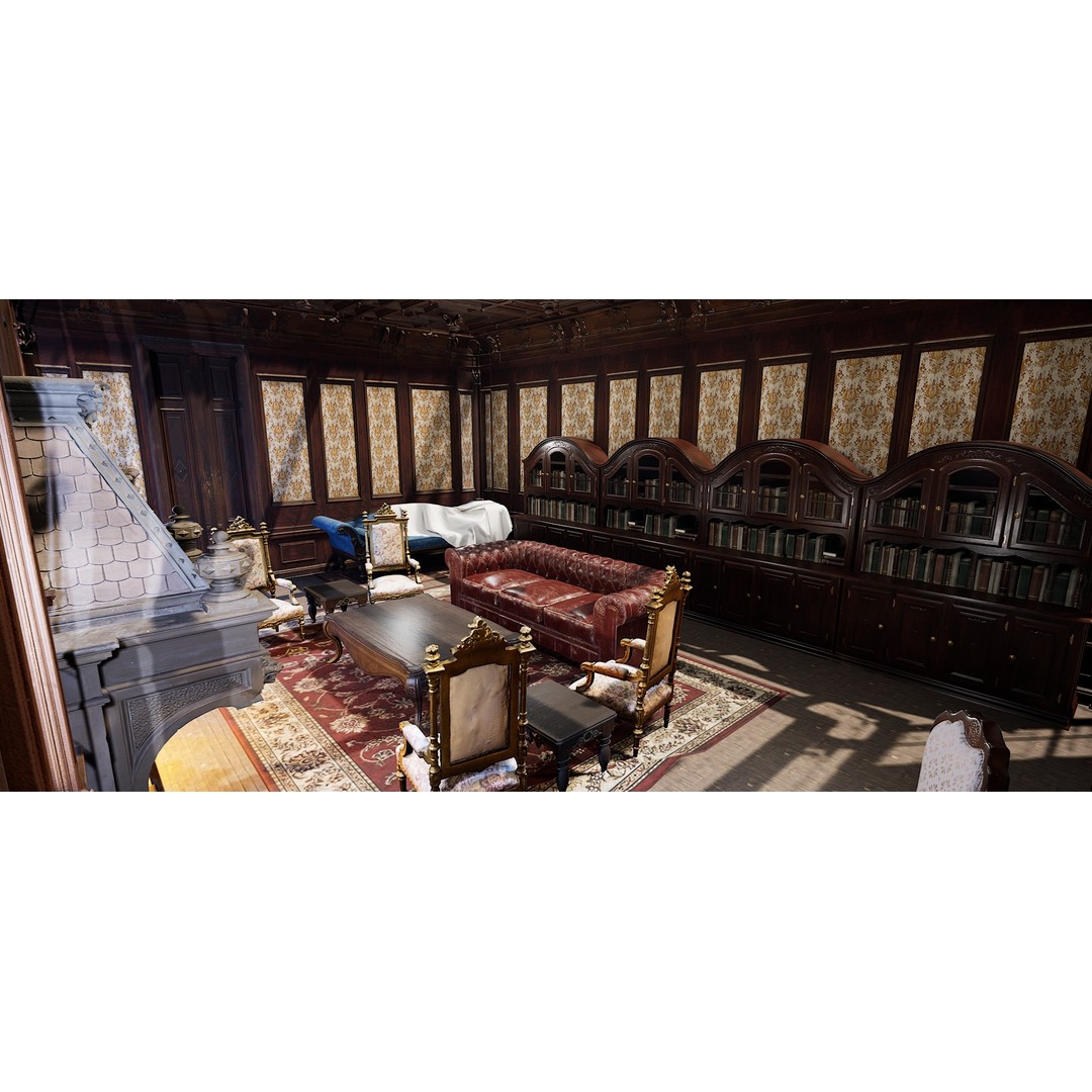 Victorian Room 3D Model – Cozy Interior with Fireplace, FBX, OBJ - View 5