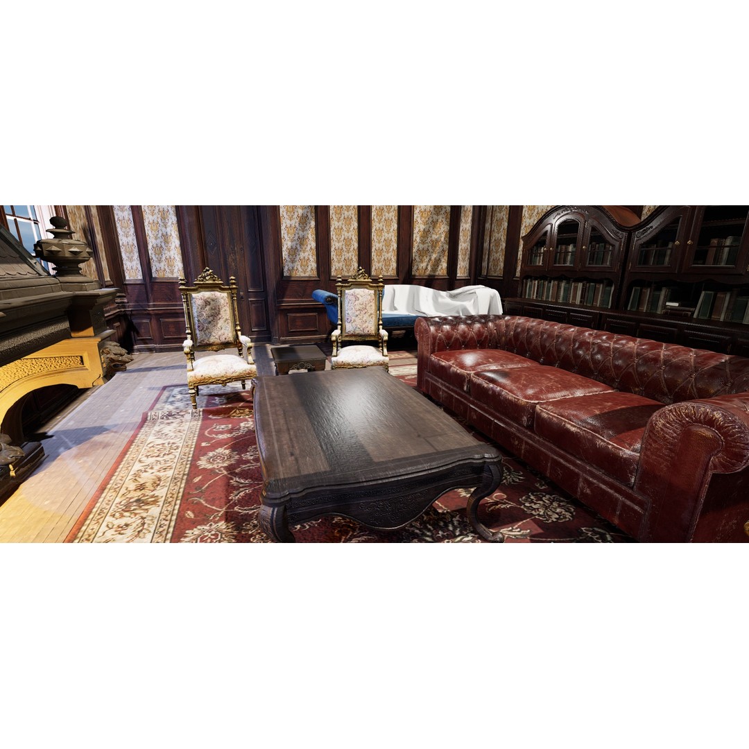 Victorian Room 3D Model – Cozy Interior with Fireplace, FBX, OBJ - View 7
