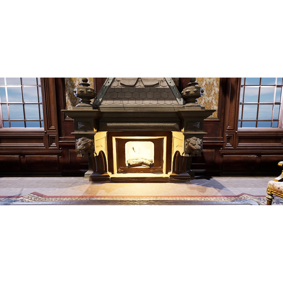 Victorian Room 3D Model – Cozy Interior with Fireplace, FBX, OBJ - View 8