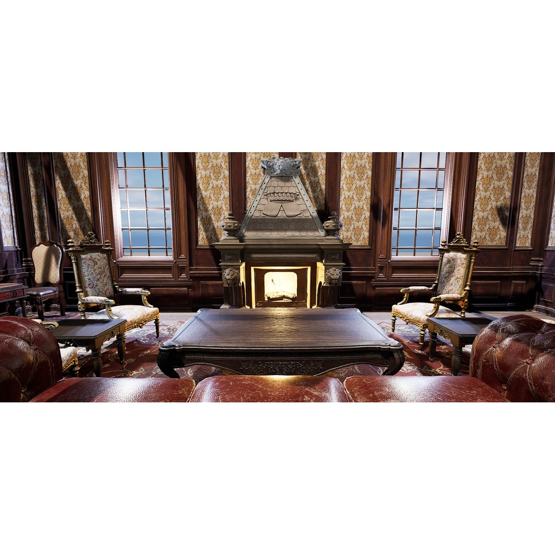 Victorian Room 3D Model – Cozy Interior with Fireplace, FBX, OBJ - View 9
