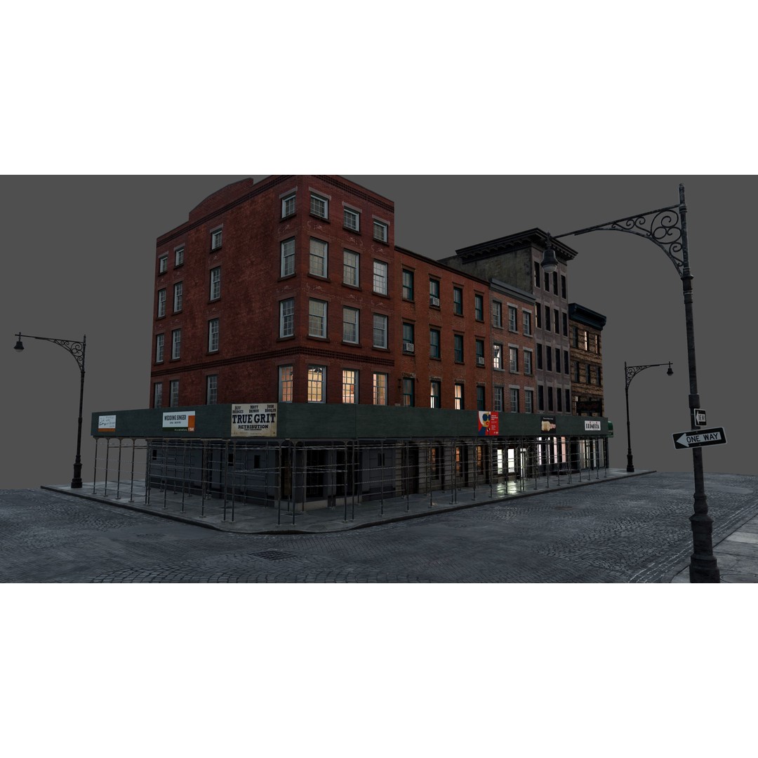 SoHo City Block 3D Model – Low Poly Game Ready Architecture, FBX, OBJ