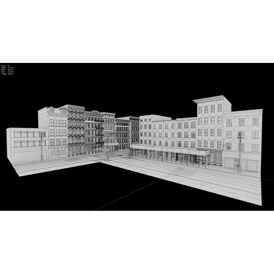 SoHo City Block 3D Model – Low Poly Game Ready Architecture, FBX, OBJ - View 10