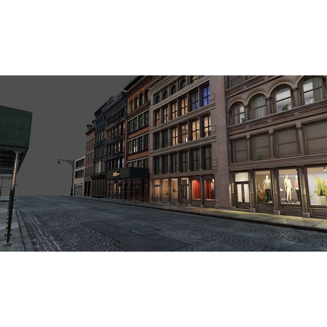 SoHo City Block 3D Model – Low Poly Game Ready Architecture, FBX, OBJ - View 11