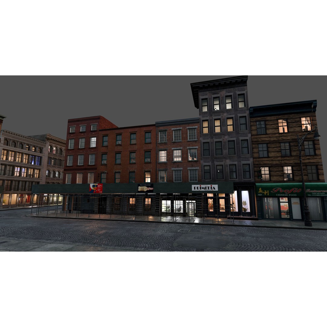 SoHo City Block 3D Model – Low Poly Game Ready Architecture, FBX, OBJ - View 12