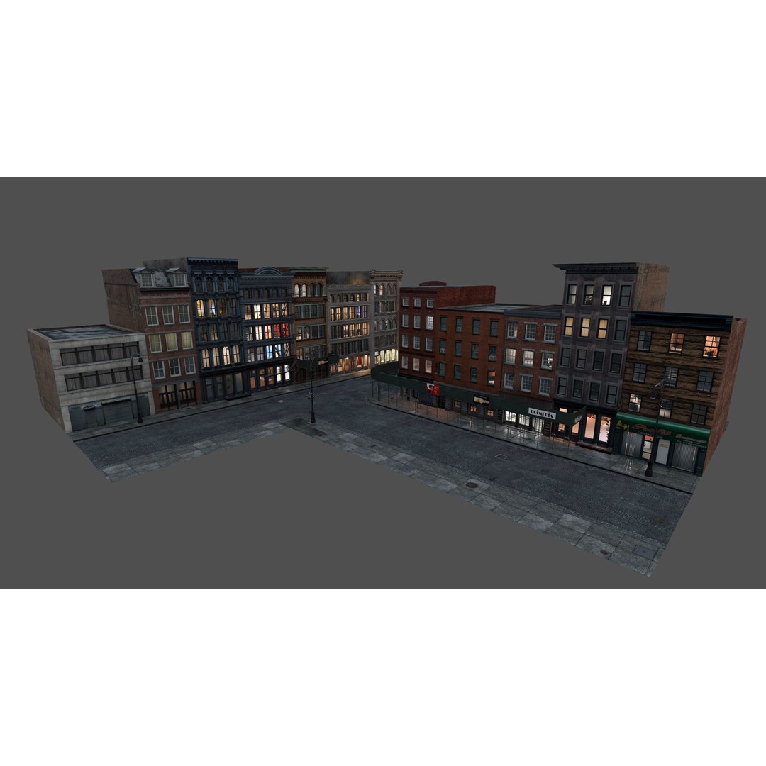 SoHo City Block 3D Model – Low Poly Game Ready Architecture, FBX, OBJ - View 13
