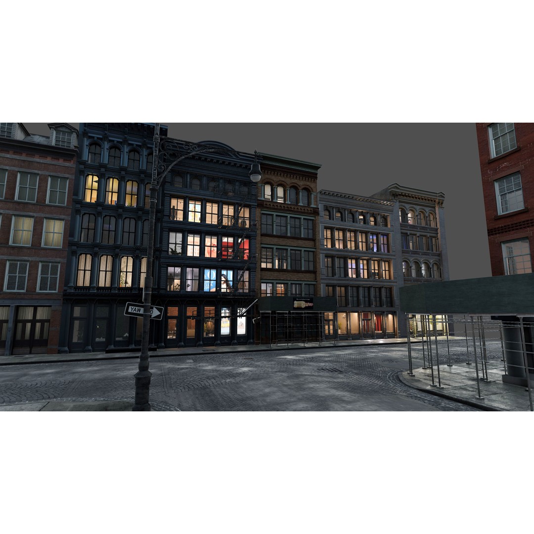 SoHo City Block 3D Model – Low Poly Game Ready Architecture, FBX, OBJ - View 15