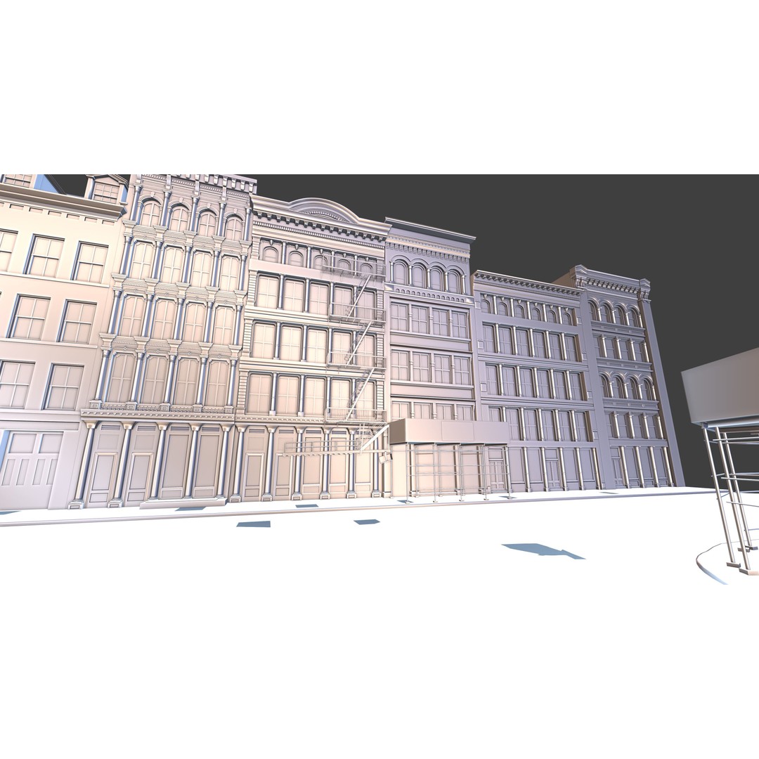 SoHo City Block 3D Model – Low Poly Game Ready Architecture, FBX, OBJ - View 4
