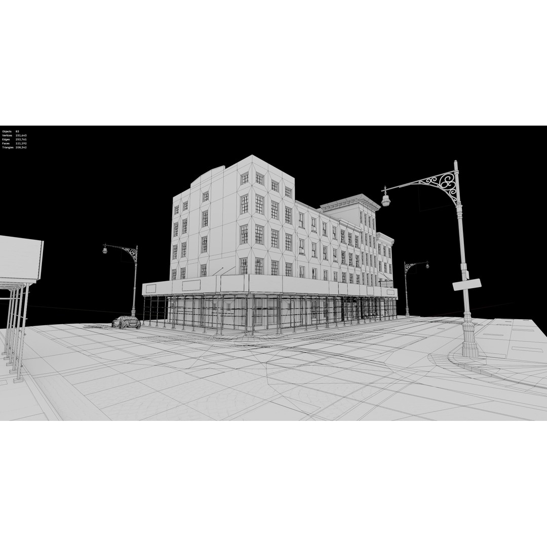 SoHo City Block 3D Model – Low Poly Game Ready Architecture, FBX, OBJ - View 6
