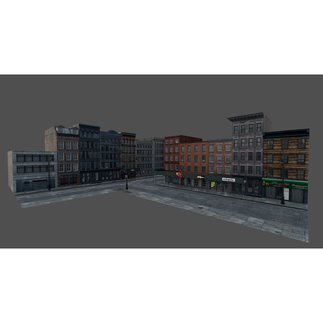 SoHo City Block 3D Model – Low Poly Game Ready Architecture, FBX, OBJ - View 9