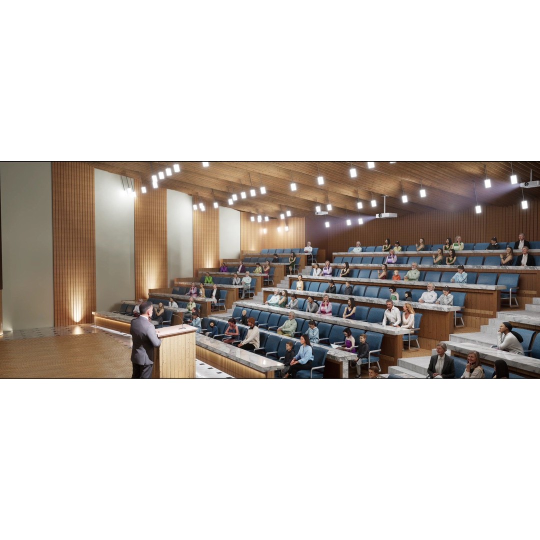 Lecture Hall 3D Model – Low Poly Auditorium with Acoustics, FBX, OBJ - View 3