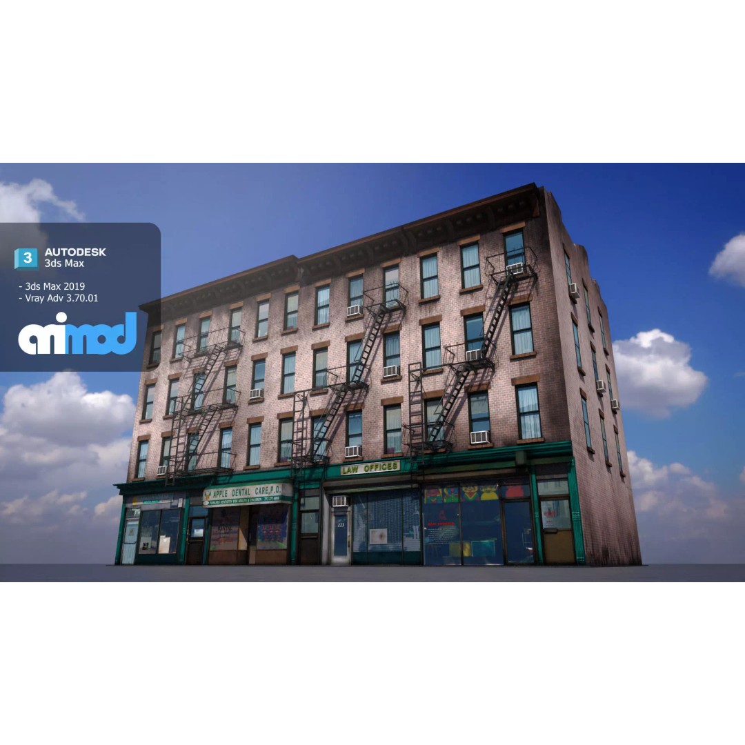 US Apartment Building 3D Model – Detailed Exterior Asset, FBX - View 2