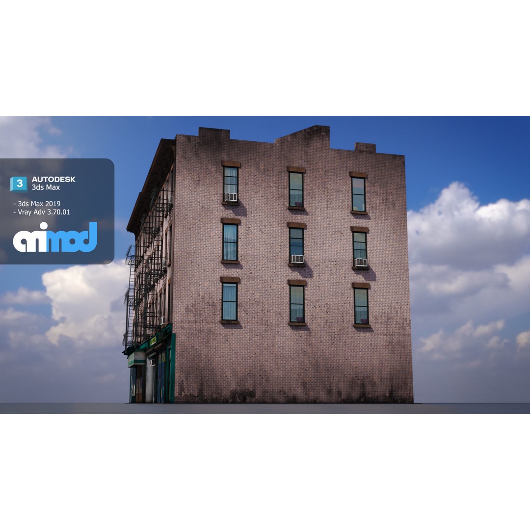 US Apartment Building 3D Model – Detailed Exterior Asset, FBX - View 3