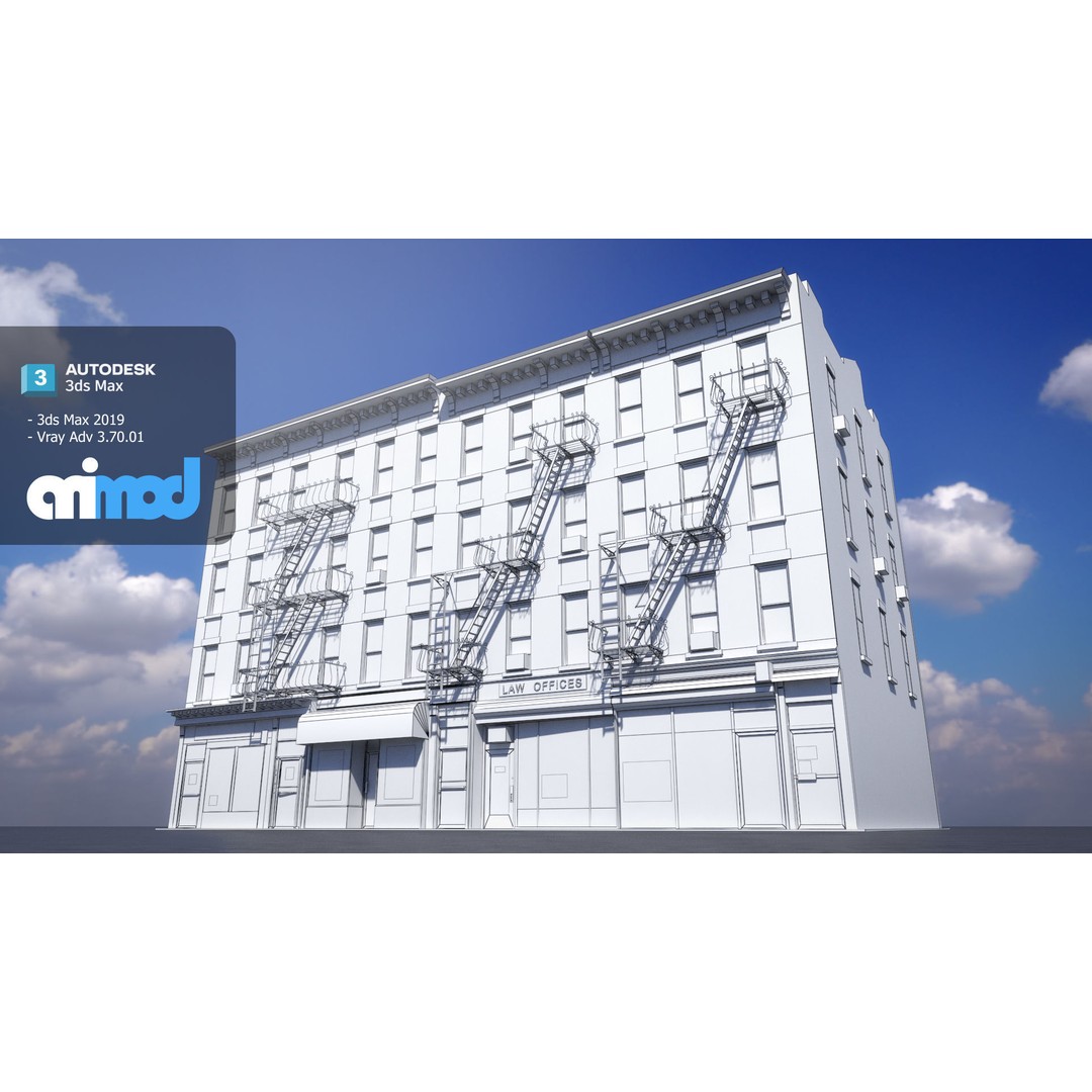 US Apartment Building 3D Model – Detailed Exterior Asset, FBX - View 7