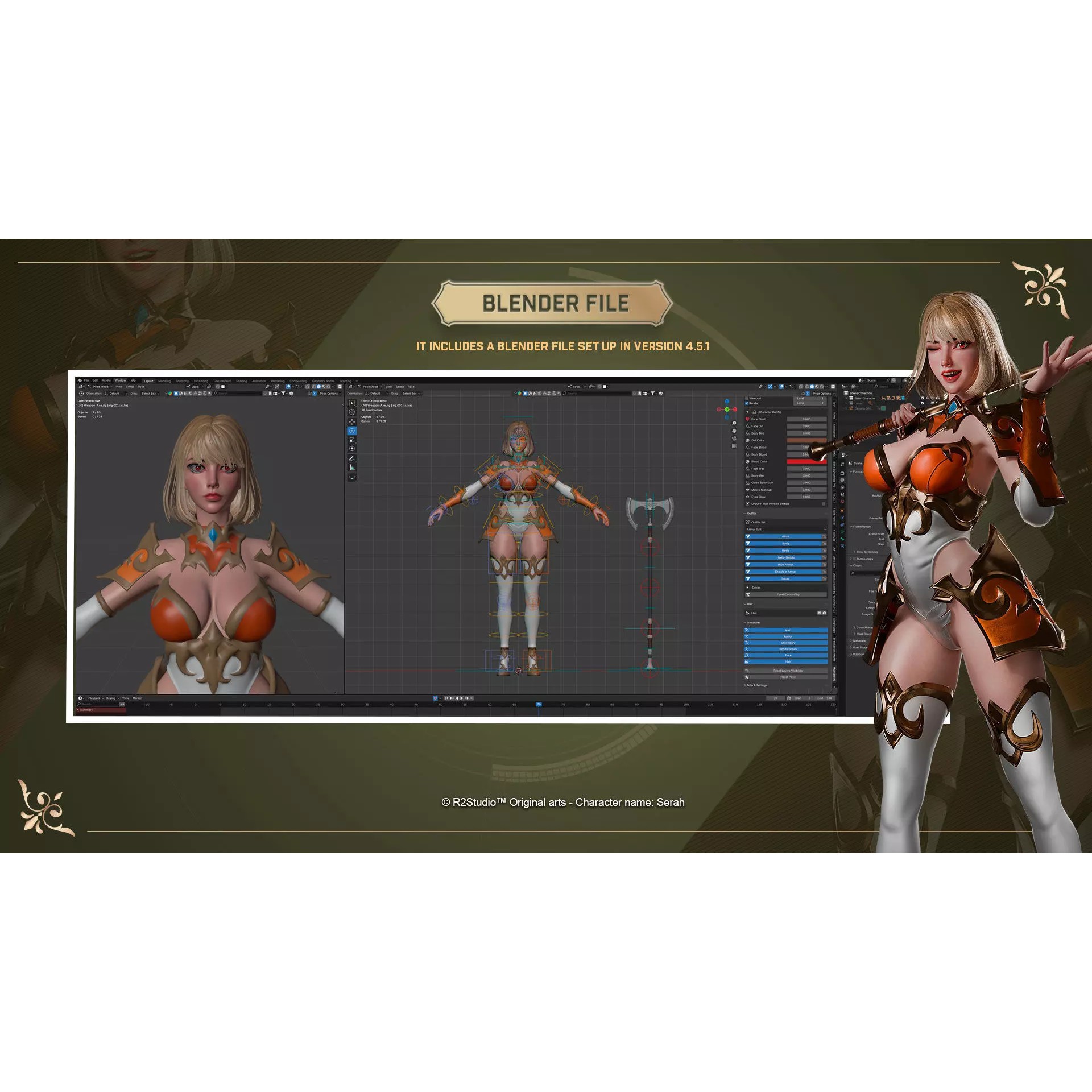 Serah - Low-Poly Game-Ready 3D Model - View 12