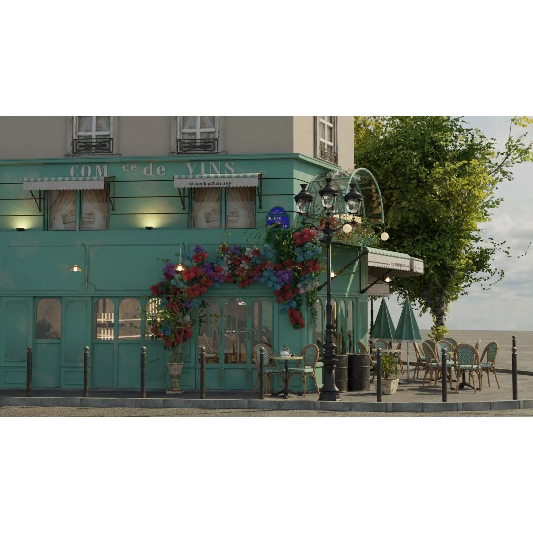 La Marquise Cafe 3D Model – Realistic Street Scene, PBR Textures, Multiple Formats - View 13