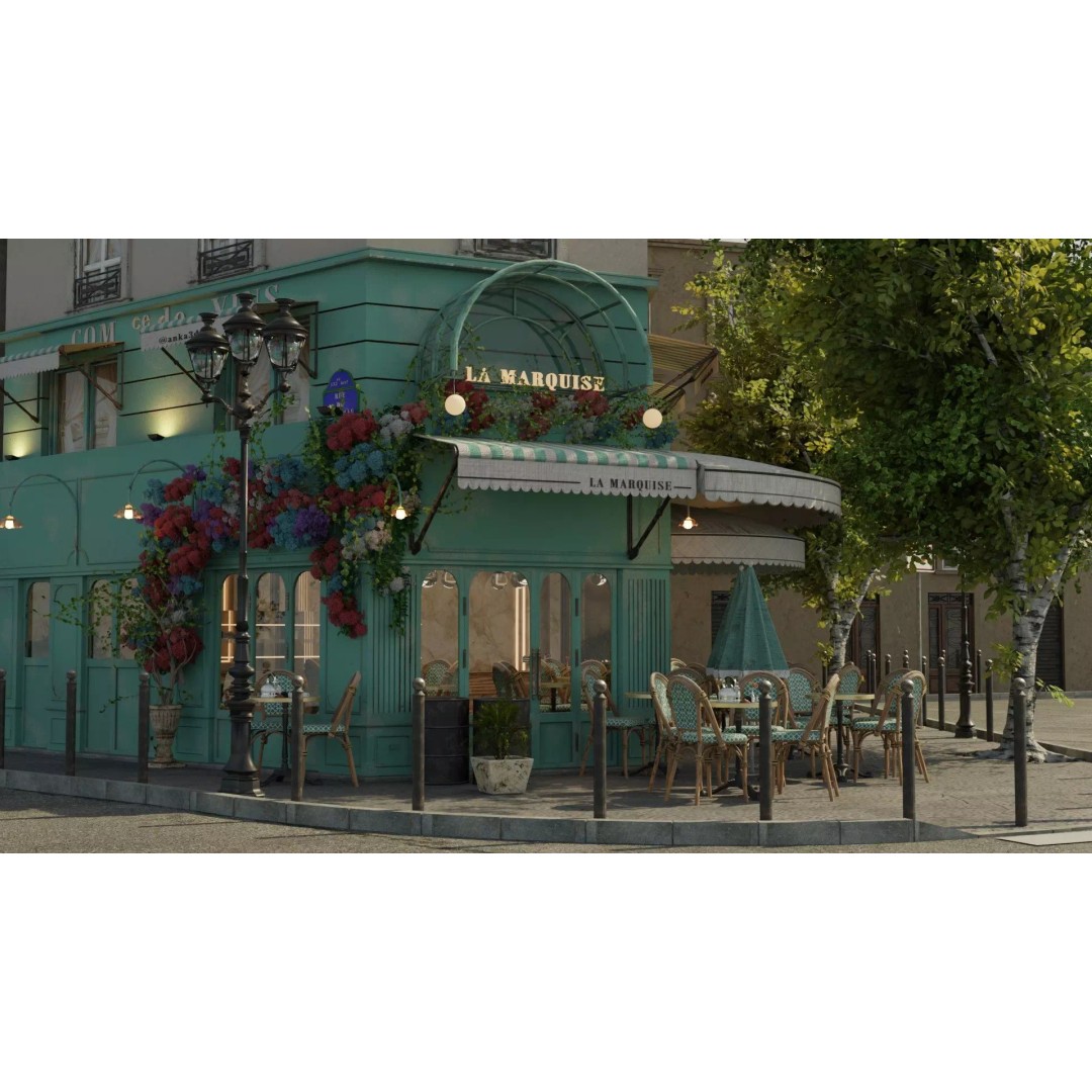 La Marquise Cafe 3D Model – Realistic Street Scene, PBR Textures, Multiple Formats - View 19