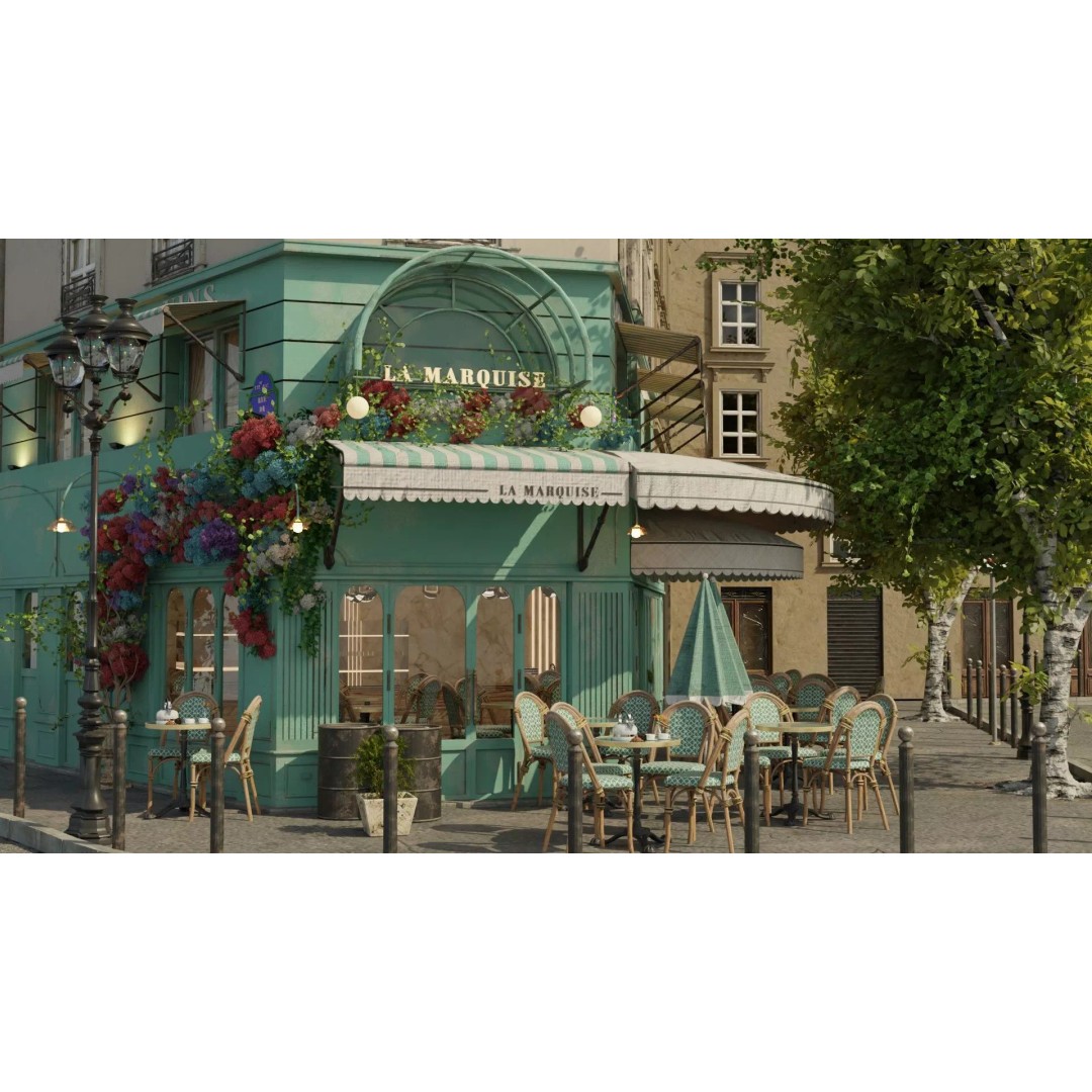 La Marquise Cafe 3D Model – Realistic Street Scene, PBR Textures, Multiple Formats - View 2