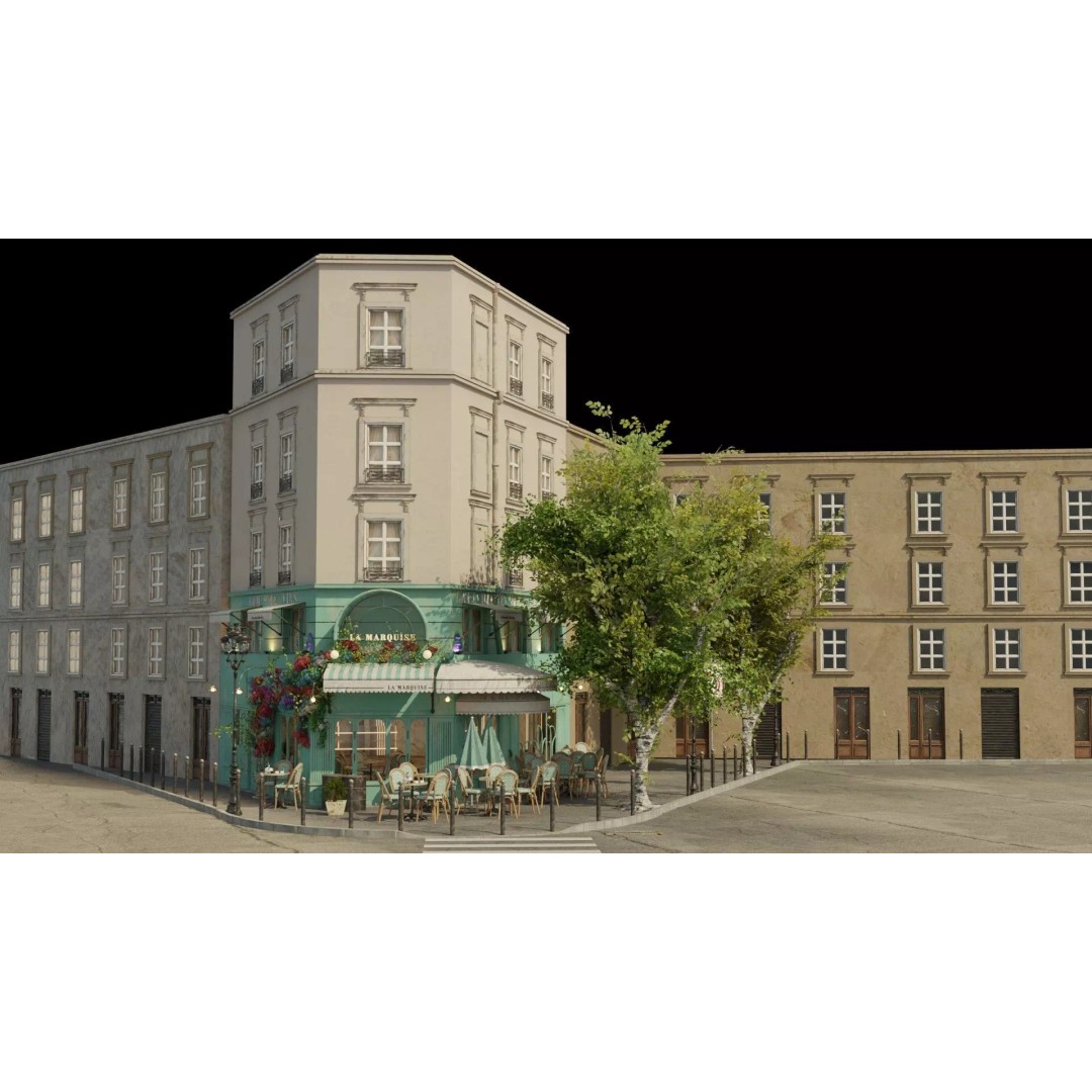 La Marquise Cafe 3D Model – Realistic Street Scene, PBR Textures, Multiple Formats - View 25