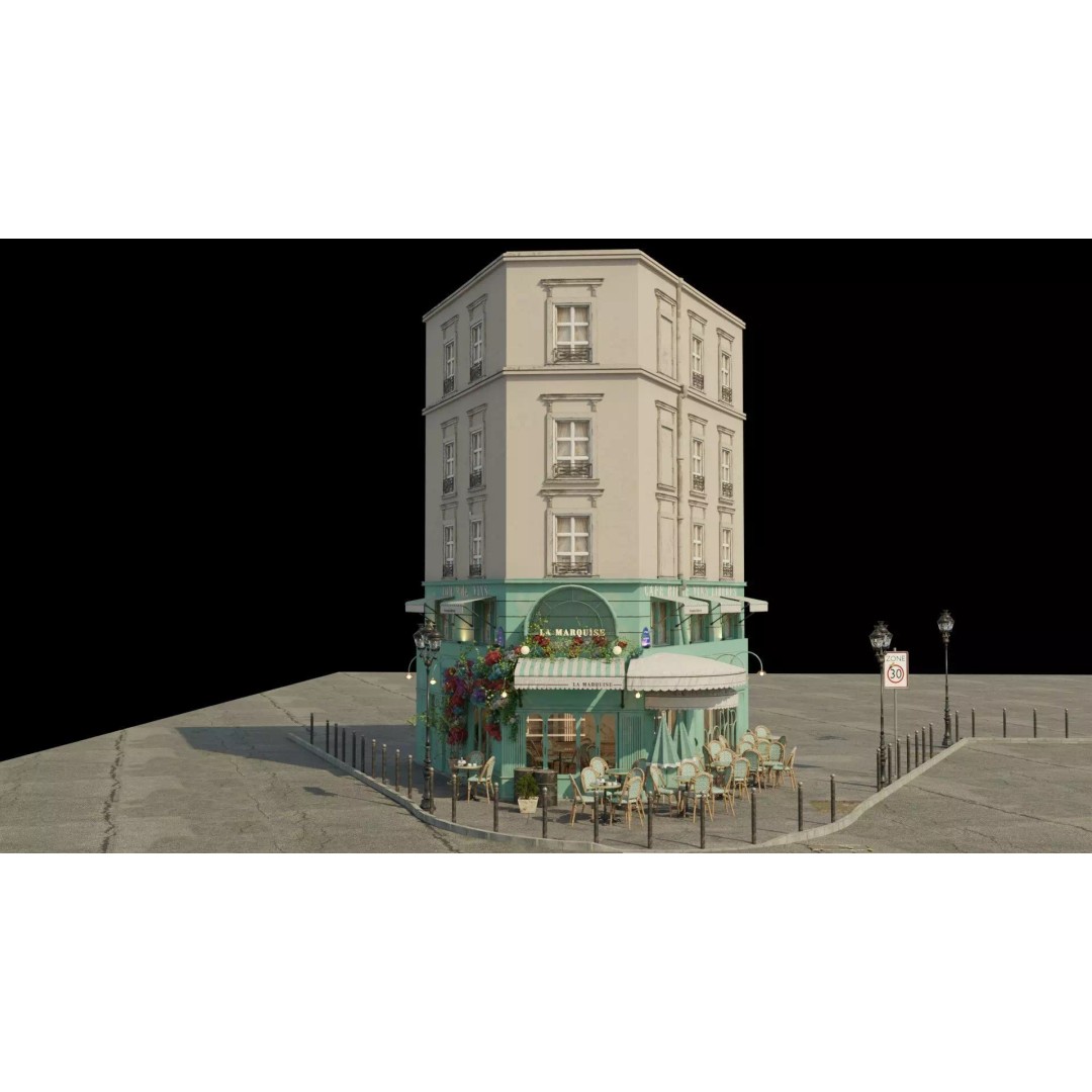 La Marquise Cafe 3D Model – Realistic Street Scene, PBR Textures, Multiple Formats - View 26