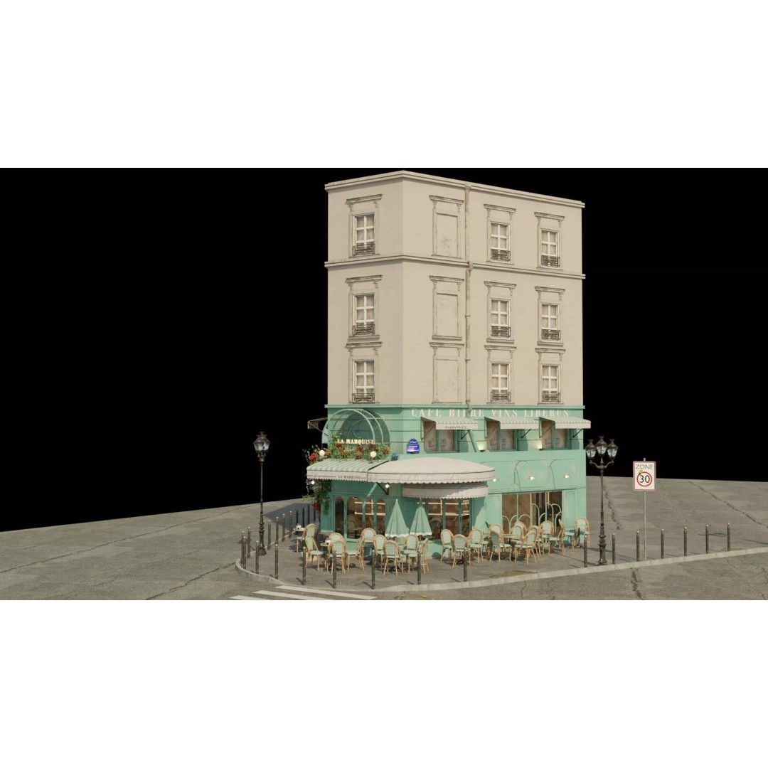 La Marquise Cafe 3D Model – Realistic Street Scene, PBR Textures, Multiple Formats - View 27