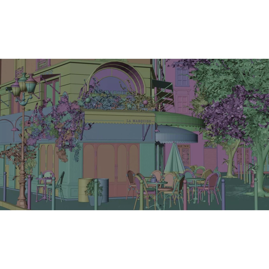 La Marquise Cafe 3D Model – Realistic Street Scene, PBR Textures, Multiple Formats - View 3