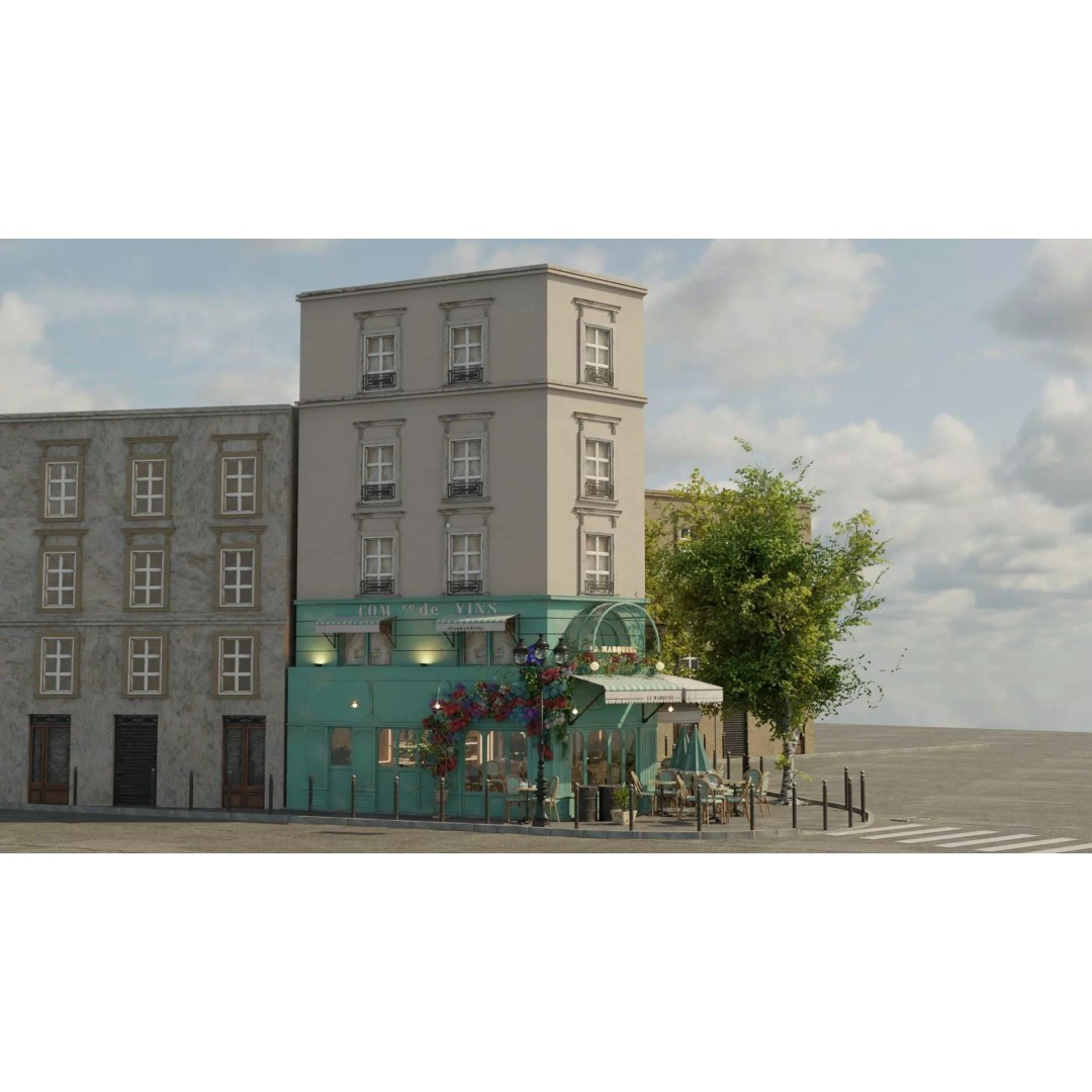 La Marquise Cafe 3D Model – Realistic Street Scene, PBR Textures, Multiple Formats - View 33